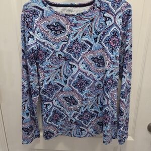 Talbots Paisley Long Sleeve Top - Blue and Purple Size PL